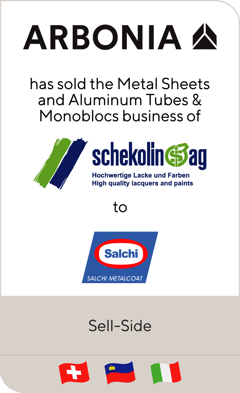 Swiss Arbonia has sold Schekolin’s metal packaging coatings business to Italian Salchi Metalcoat