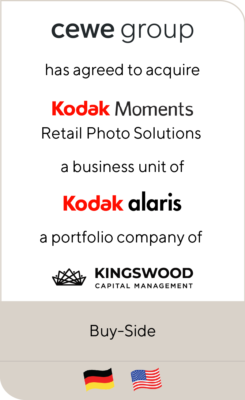 CEWE Stiftung & Co. KGaA has agreed to acquire “Kodak Moments Retail Photo Solutions,” a business unit of Kodak Alaris LLC