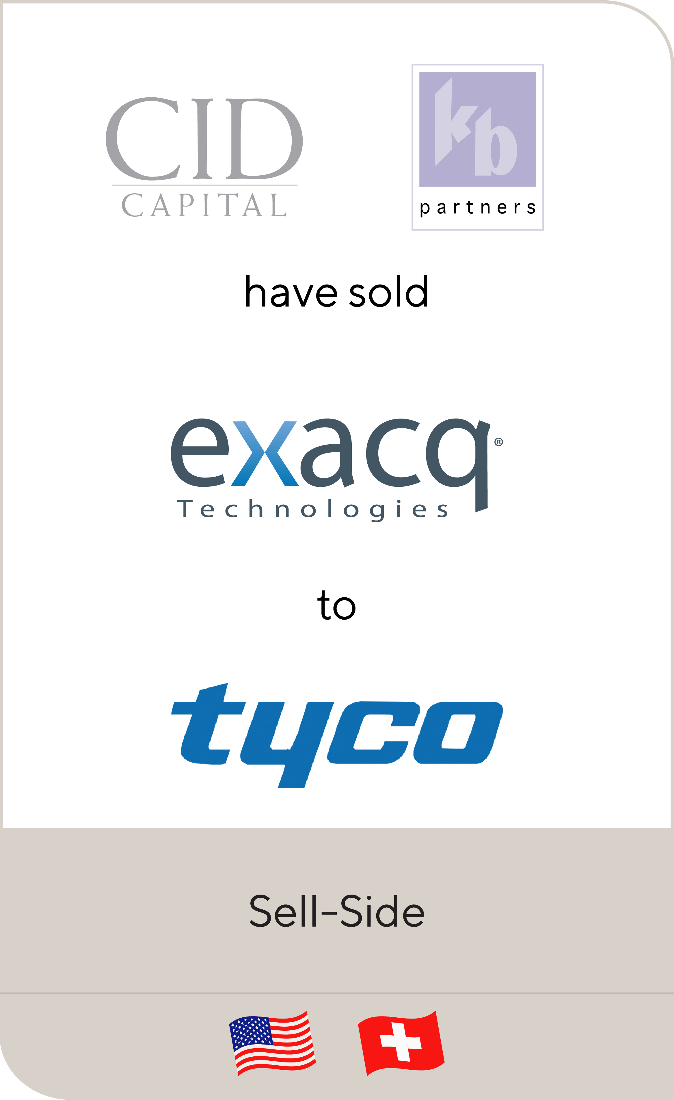 CID Capital Venture Partners, KB Partners and Management has sold Exacq Technologies to Tyco International
