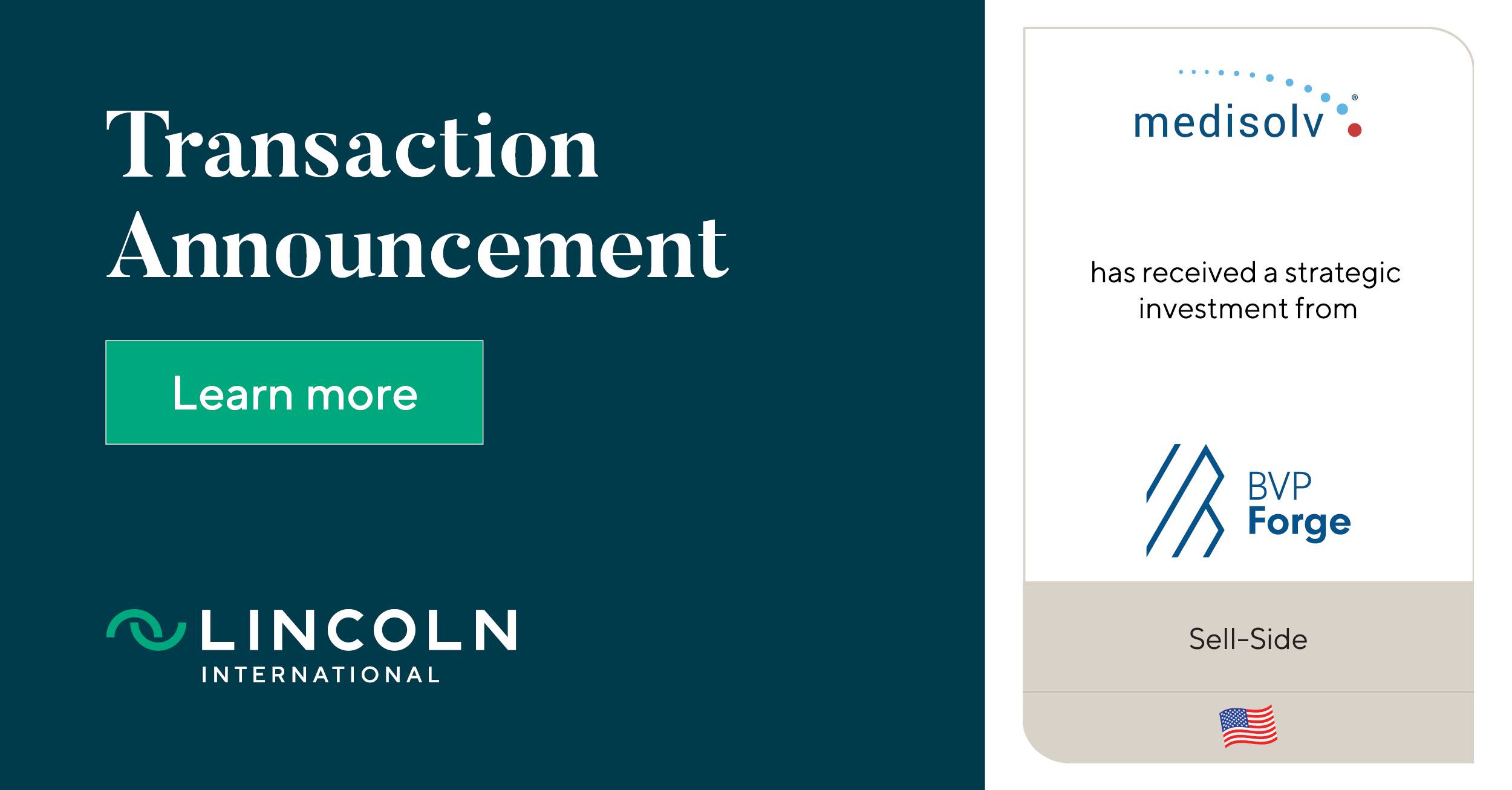Medisolv receives a strategic investment from BVP Forge - Lincoln  International LLC