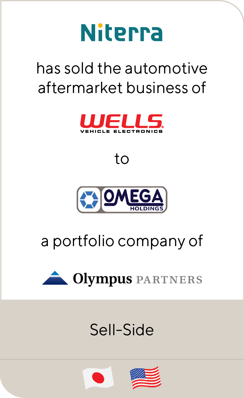 Niterra has sold the automotive aftermarket business of Wells Vehicle Electronics to Omega Holdings, a portfolio company of Olympus Partners