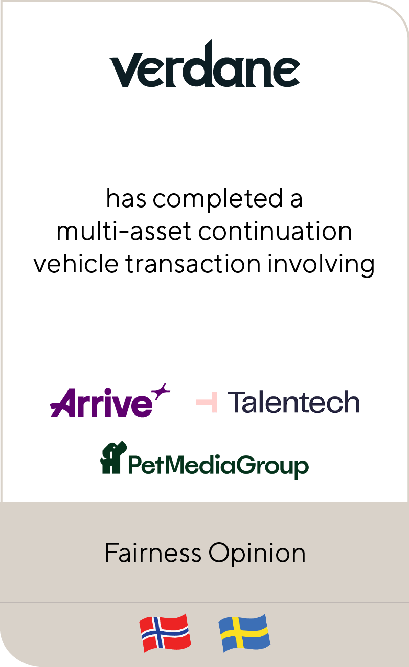 Lincoln International provided fairness opinions to Verdane on its €635 million multi-asset continuation vehicle anchored by Arrive Group.