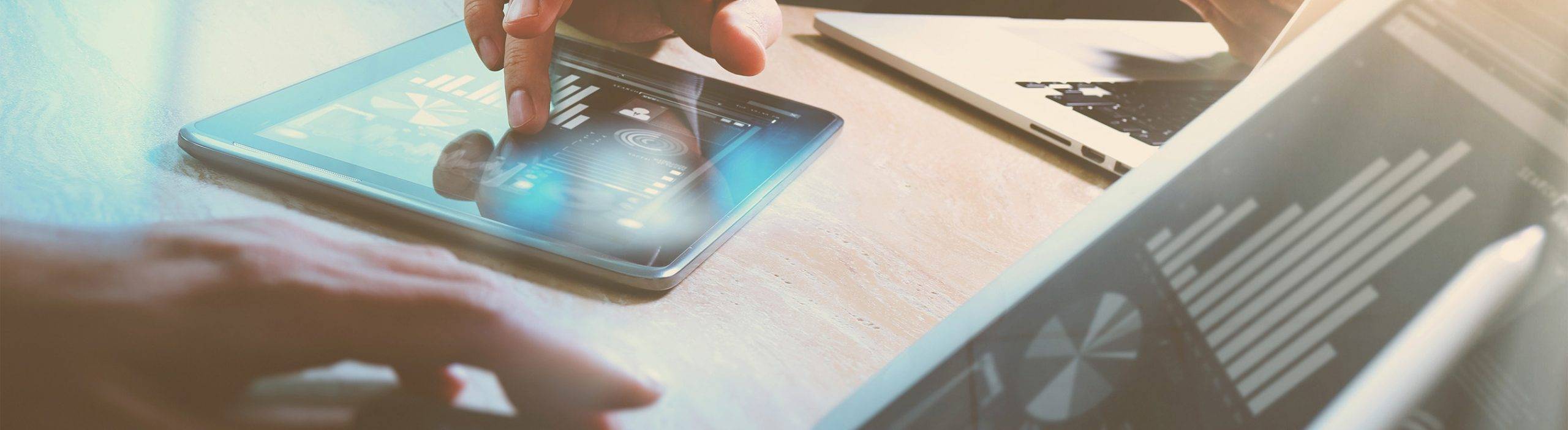 Graphic of tablet and technology.